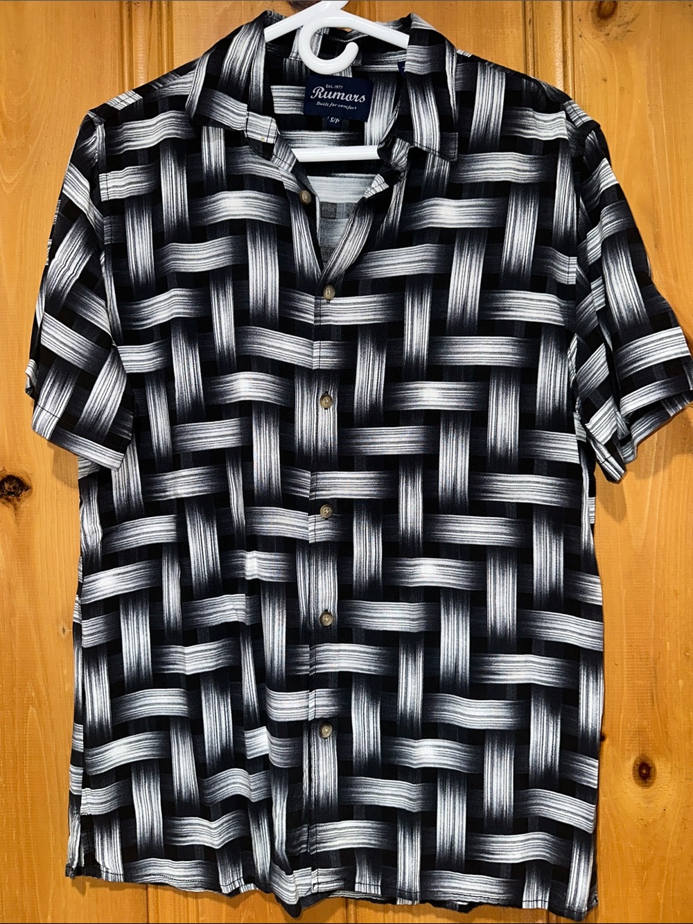 Rumars Black & White Woven-Brush Short Sleeve Button Shirt